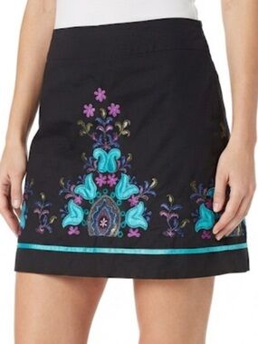 SALE Wrapper Black Mini Skirt with Turquoise and Purple Embroidery Size 7